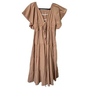 Vintage Maxi Dress Womens Handmade Flutter Sleeve Prairie Milkmaid Tiered